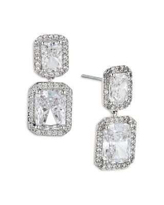 Nadri - Emerald Cut Halo Drop Earrings in 18K Gold Plated or Rhodium Plated