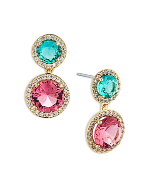 Nadri Round Double Halo Drop Earrings in 18K Gold Plated