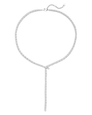 Tennis Y Necklace in 18K Gold Plated or Rhodium Plated, 15"