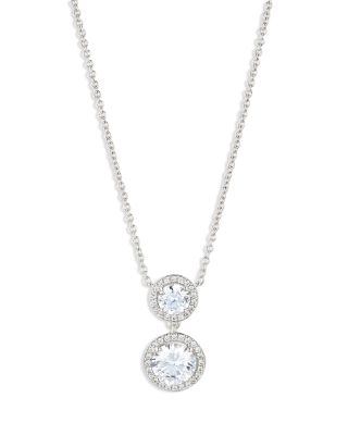 Round Halo Drop Necklace in 18K Gold Plated or Rhodium Plated, 16" 