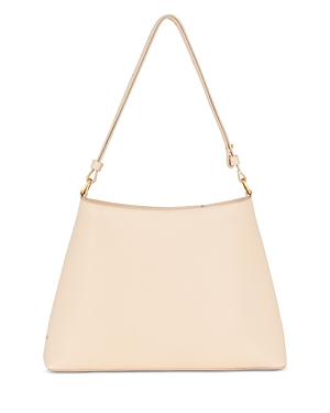 Shop Balmain Embleme Leather Shoulder Bag In Nude Pink/gold