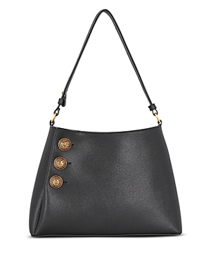 Shop Balmain Embleme Leather Shoulder Bag In Black/gold