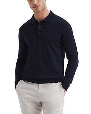 Shop Reiss Trafford Merino Wool Slim Fit Long Sleeve Polo Shirt In Navy