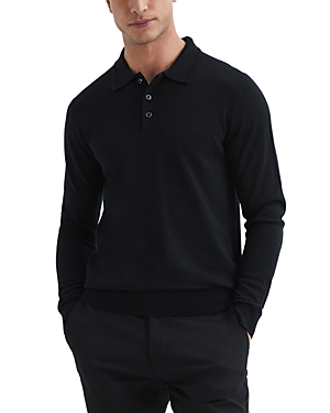 Shop Reiss Trafford Merino Wool Slim Fit Long Sleeve Polo Shirt In Black
