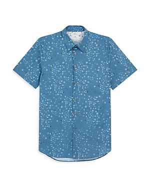 Ps By Paul Smith Tailored Fit Button Front Short Sleeve Shirt In Blue