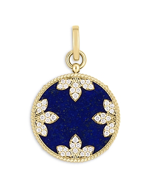 Roberto Coin 18k Yellow Gold Medallion Lapis Lazuli & Diamond Flower Pendant In Blue