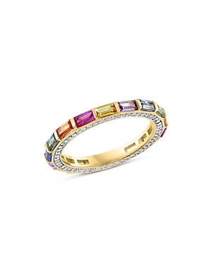 Bloomingdale's Rainbow Sapphire & Diamond Eternity Ring In 14k Yellow Gold In Multi