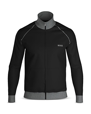Hugo Boss Mix & Match Cotton Blend Full Zip Jacket In Black