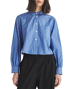 Shop Rag & Bone Maxine Cotton Cropped Shirt In Blue Stripe