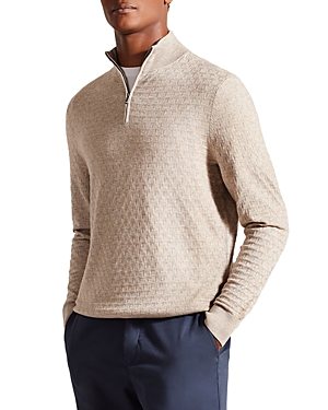 Ted Baker T Stitch Quarter Zip Pullover Sweater In Brown/tan