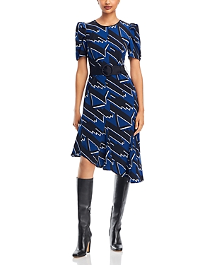 Karl Lagerfeld Printed Asymmetric Midi Dress In French Mari