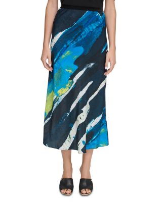 DKNY Printed Satin Ruched Maxi Skirt – Flared Pull-On Skirt With Elastic Waist For Casual & Elegant Style - View #11