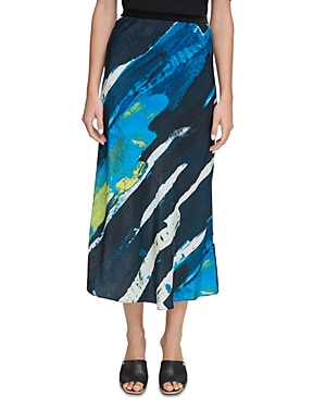 Shop Dkny Printed Satin Pull On Skirt In Limonata/blue