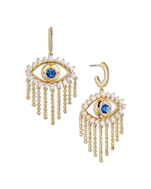 Nadri Evil Eye Fringe Hoop Earrings In 18k Gold Plated Or Rhodium Plated