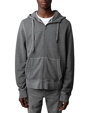 zadig & voltaire alex slub fleece zip front hoodie