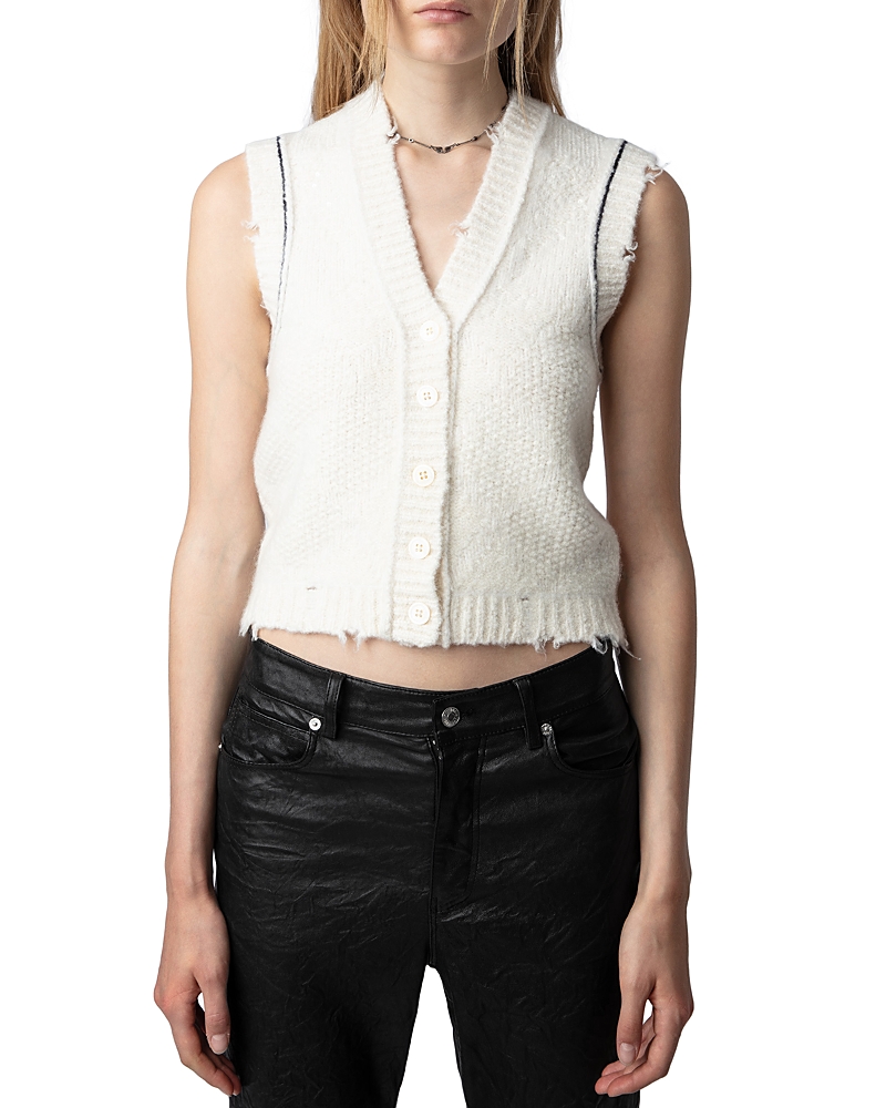 ZADIG & VOLTAIRE KARRY SLEEVELESS SEQUINED CARDIGAN SWEATER