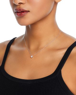 Diamond Flower Pendant Necklace in 14K White Gold, 0.25 tcw