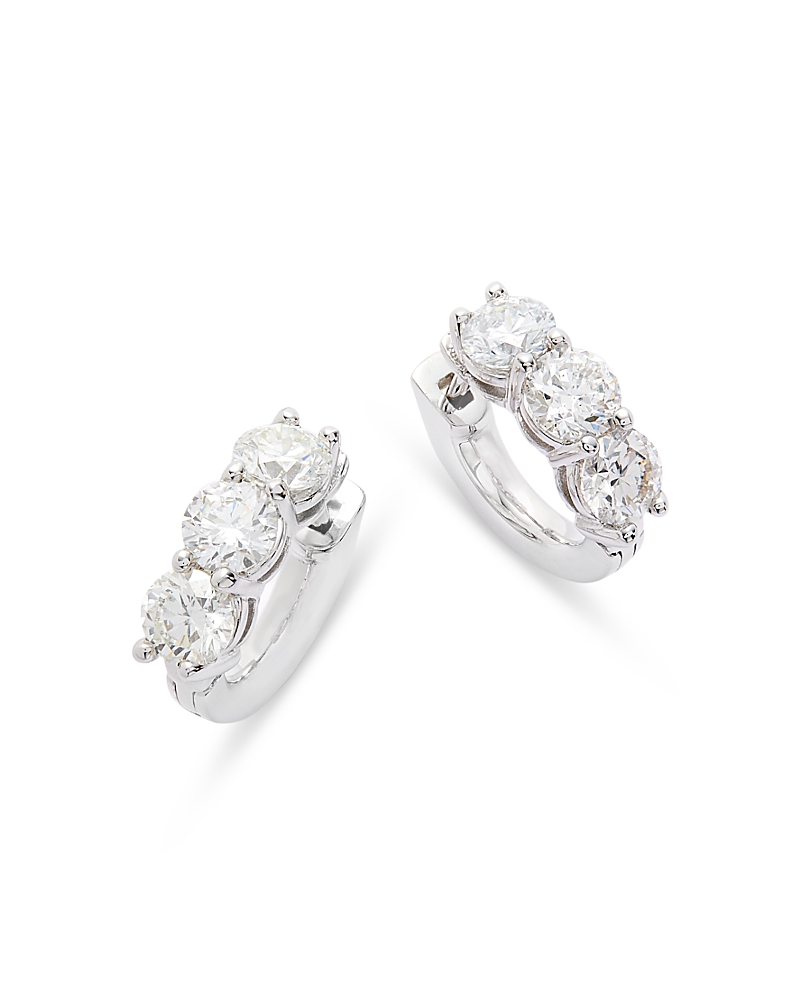 Bloomingdale's Diamond Three Stone Huggie Earrings In 14k White Gold, 2.0 Ct. T. W. In White