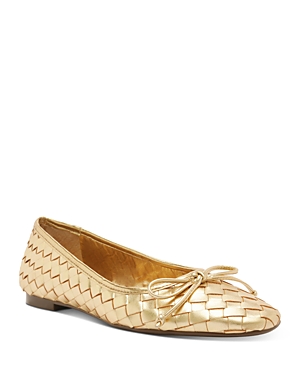 Schutz Arissa Woven Leather Bow Ballerina Flats In Gold
