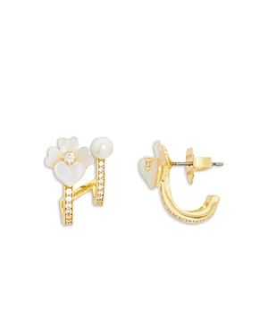 Kate Spade New York Precious Pansy Mother Of Pearl & Cubic Zirconia Double Huggie Hoop Earrings In White/gold
