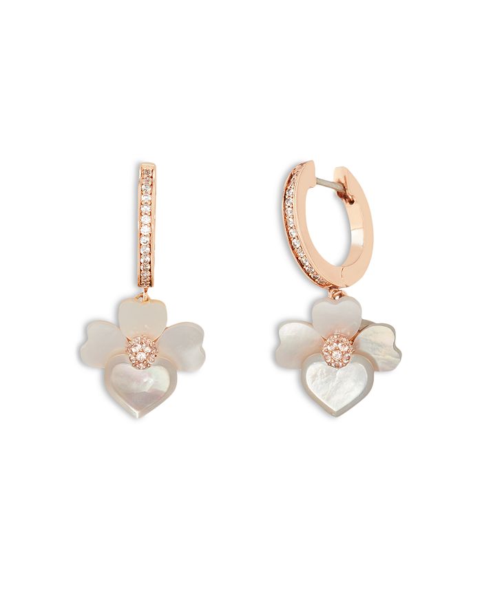 kate spade new york Precious Pansy Pavé Drop Huggie Hoop Earrings