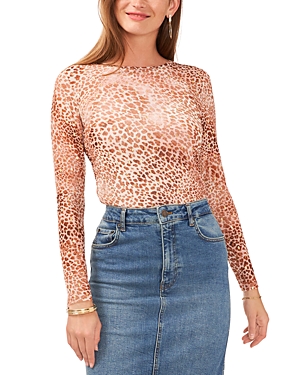 Shop Vince Camuto Long Sleeve Animal Print Tee In Natural Taupe