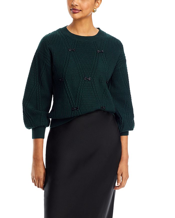 Nancy Yang Pointelle Knit Mini Bow Sweater Bloomingdale's