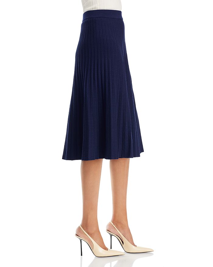 Shop Nancy Yang Pleated Midi Knit Skirt In Navy