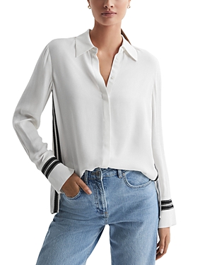 Reiss Cream Contrast Trim Button-through Shirt In Cream