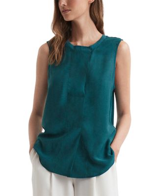 Reiss Teal Sleeveless Press-stud Blouse In Blue