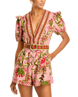 FARM Rio - Aura Ruffled Puff Sleeve Romper - Exclusive