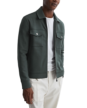 Reiss Medina - Emerald Interlock Jersey Zip-through Jacket, Xxl In Emerald