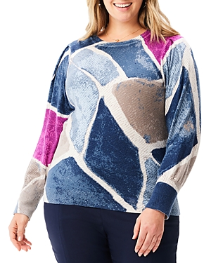 Nic+zoe Plus Printed Tiles Sweater In Blue Multi