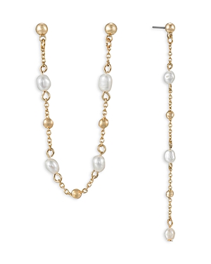 Ettika Cultured Freshwater Pearl Mismatch Linear & Double Piercing Earrings in 18K Gold Plated