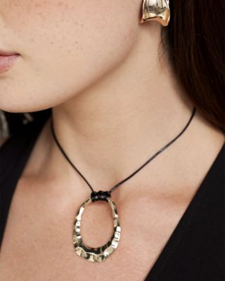 Hammered Loop Pendant Necklace in 18K Gold Plated, 24"