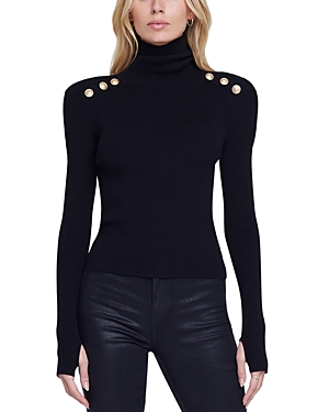 Shop L Agence Reeves Button Detail Turtleneck Sweater In Black
