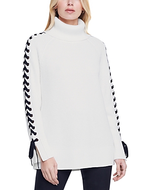 L Agence Nola Lace Up Sweater In Ivory/ Black