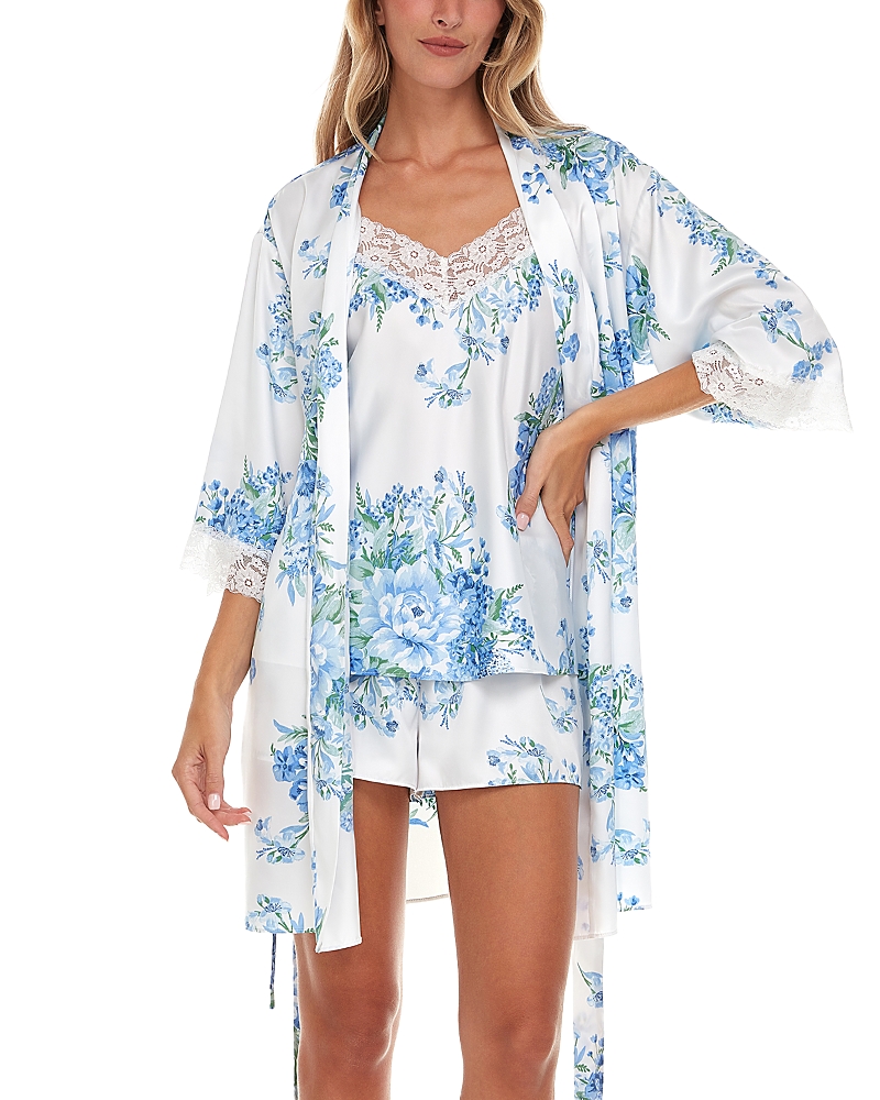 Flora Nikrooz Sabrina Satin Robe & Pajama Travel Set In Ivory