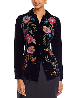Shop Johnny Was Sidonia Embroidered Velvet Shirt In Black