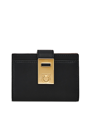 Ferragamo Hug Compact Wallet In Nero/nylund Pink/gold