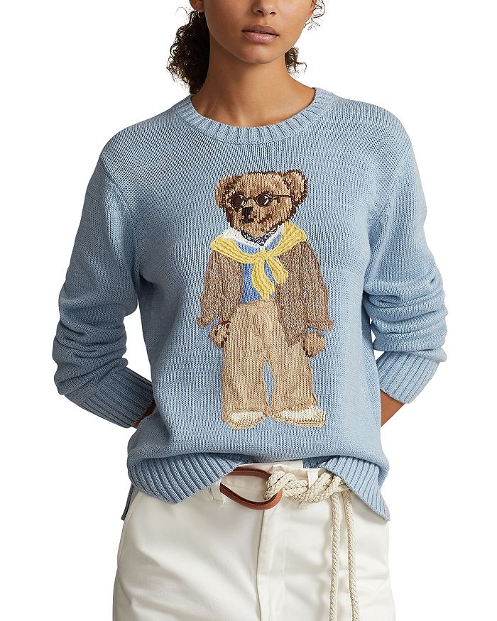 Women Brown Polo Bear Cotton-Blend Sweater