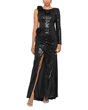 AQUA ONE SLEEVE SEQUIN GOWN - 100% EXCLUSIVE