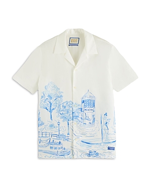 Scotch & Soda Placement Print Regular Fit Button Down Shirt In Canal