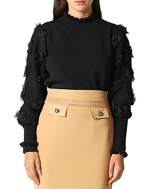 Gracia Rose Applique Sweater In Black