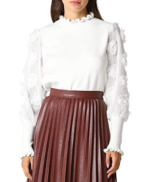 Gracia Rose Applique Sweater In White