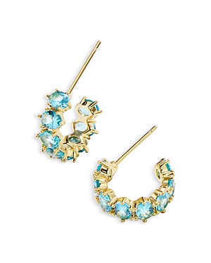 Photos - Earrings KENDRA SCOTT Cailin Cubic Zirconia Huggie Hoop  Gold Aqua Crystal 