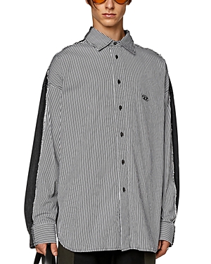 Shop Diesel S-warh-stripe Cotton Loose Fit Button Down Shirt In Very Black