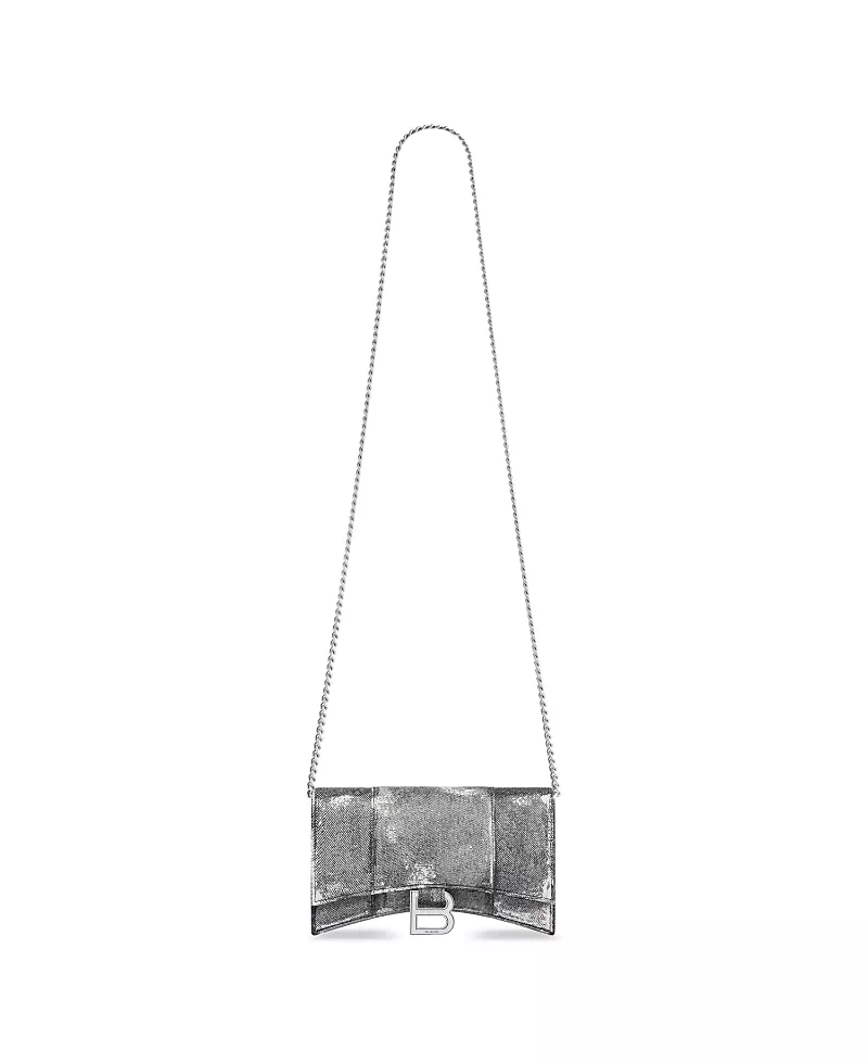 Balenciaga Hourglass Wallet on Chain in Denim Print