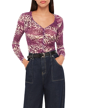 Shop Whistles Sahara Leopard Mesh Ruched Top In Pink/multi