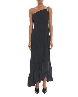 Shop Lanvin Micro Pleated One Shoulder Gown In Black